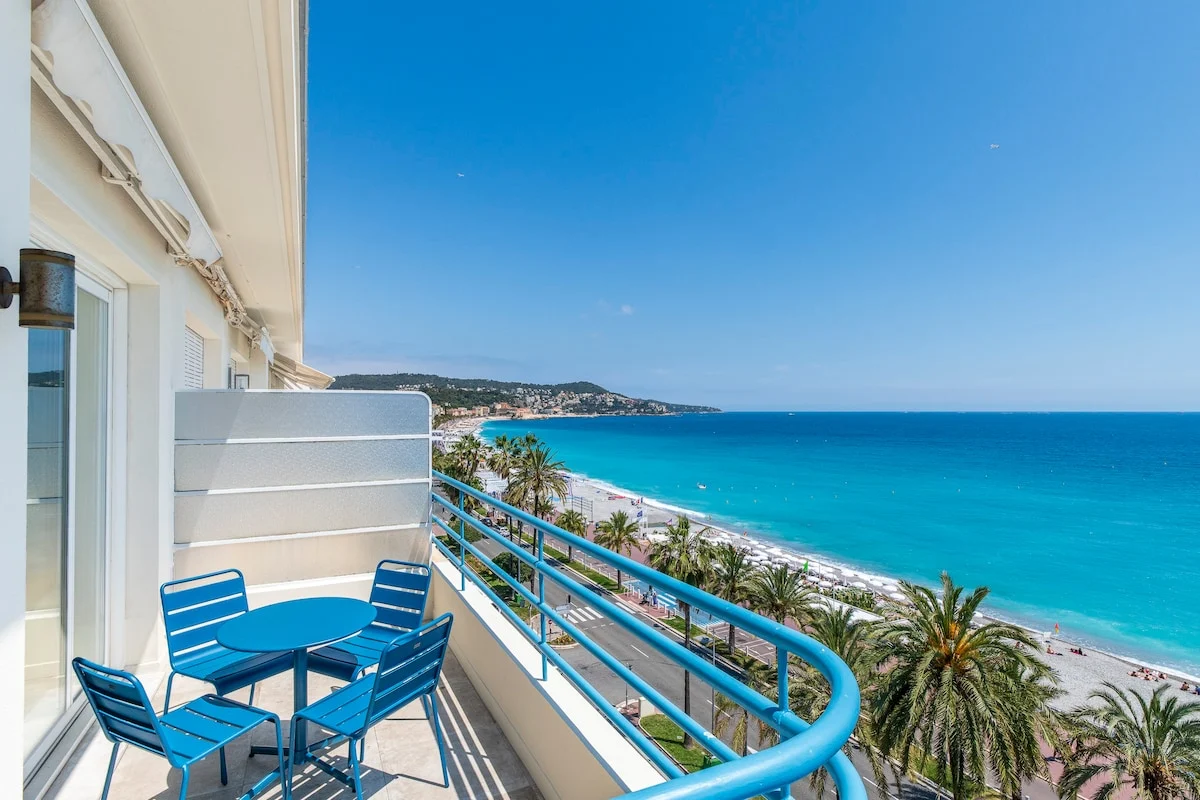 Bright living room facing the Mediterranean — panoramic view